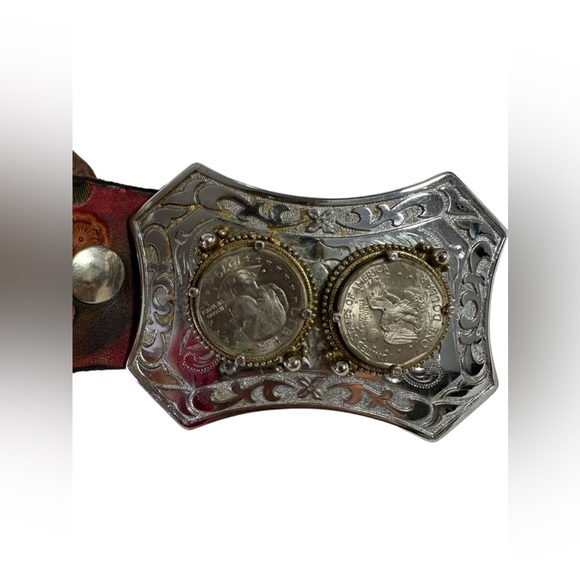 Dream Scenes by Rosanne leather tooled belt with Susan B Anthony coin buckle - Picture 12 of 12